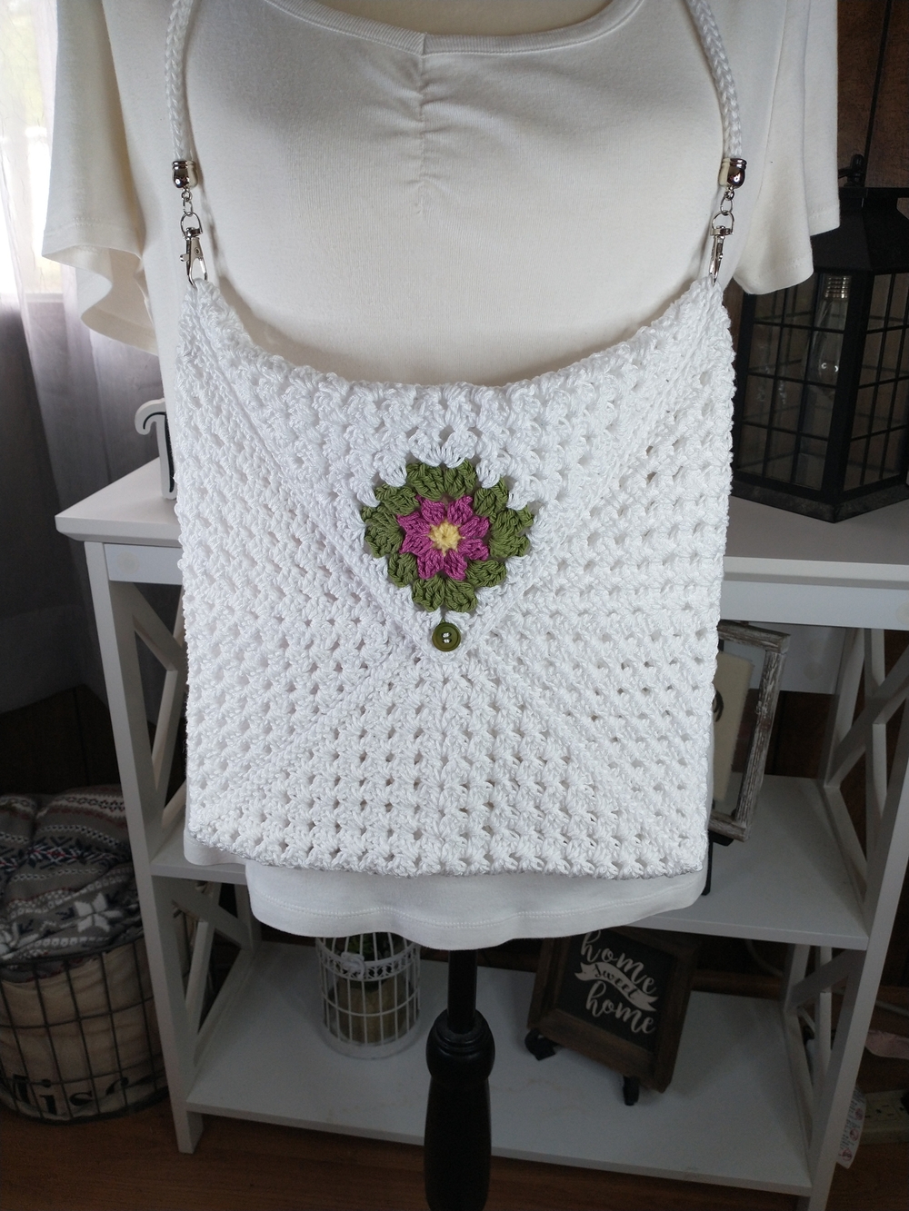 Hand Crocheted Crossbody Bag with a Flower Design